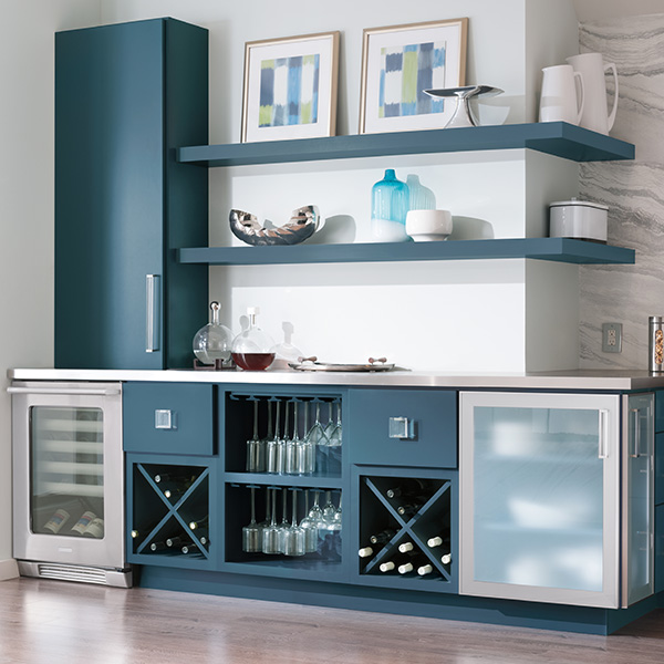 blue cabinets inside living room